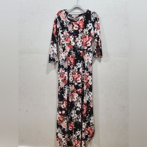 Long modest black floral dress